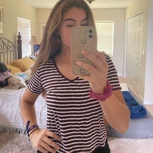 Medium Maroon & white striped cropped tee